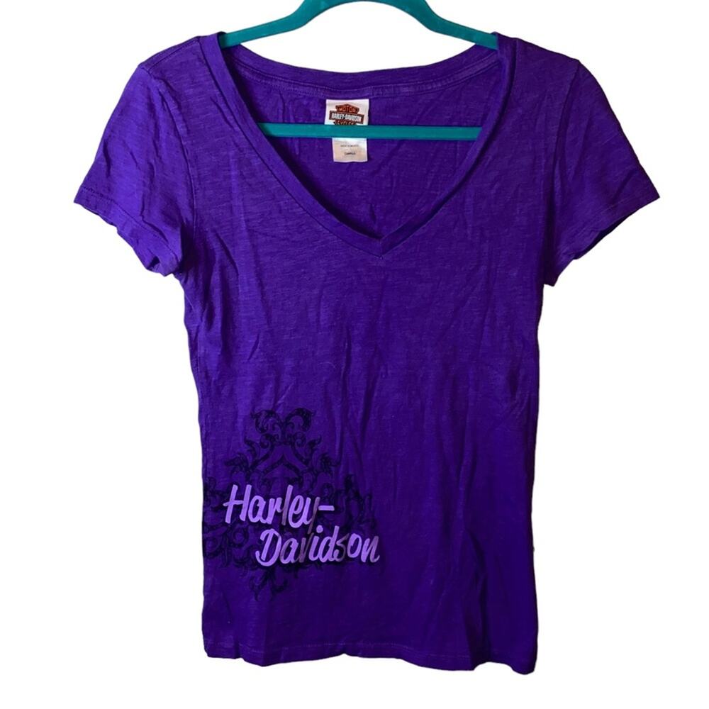 Harley-Davidson Biker V Neck Tee‎ Purple Small
